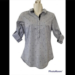 Zara Basic Striped Anchor Popover Top Sz M